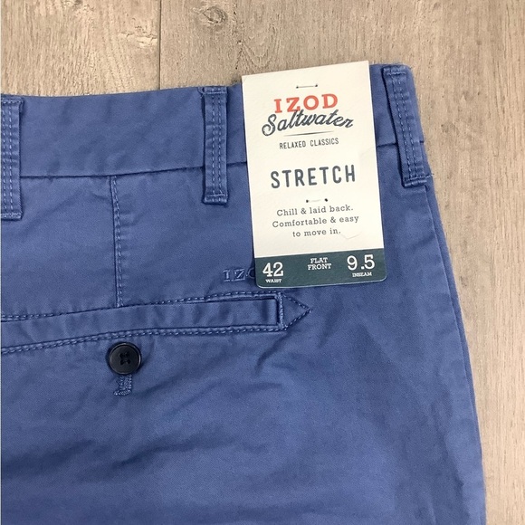 Men's IZOD Saltwater Blue 42 XL Khakis Chino Shorts Cotton Twill Stretch NWT - Picture 7 of 9